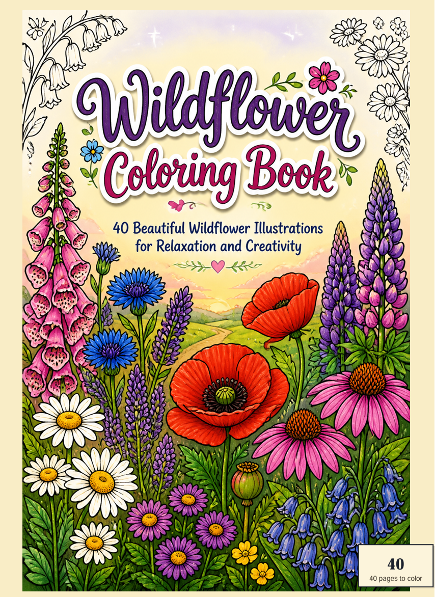 Wildflower Coloring Book: 40 Beautiful Wildflower Illustrations for Relaxation and Creativity